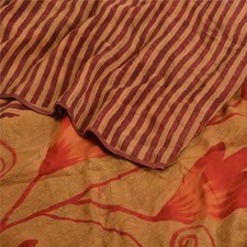 Sanskriti Vintage Sarees Red/Green Pure Crepe Silk Printed Sari 5Yd Craft Fabric