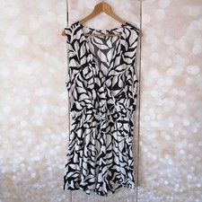 Womens Playsuit Jumpsuit Size L Black White Floral Elasticated Shorts Sleeveless
