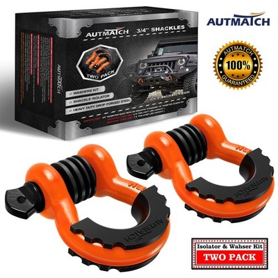 AUTMATCH D Ring Shackle 3/4'' Heavy Duty For Off Road Recovery, Orange & Black