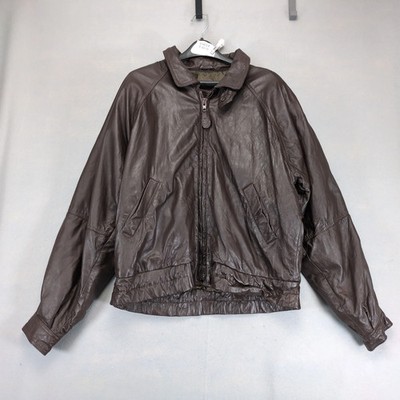 Vintage Urban Outerwear Brown Leather Bomber Jacket Mens L Full Zip Vented Biker