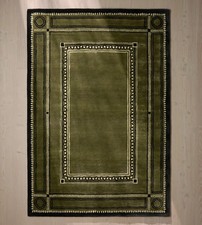 Hand-Tufted Olive Green Art Deco 100% Wool Rug-Modern Geometric Area Rug Carpets