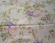 3 yds x 60"w Polyester Fabric. Pale Yellow Pink Purple Green Floral NO STRETCH