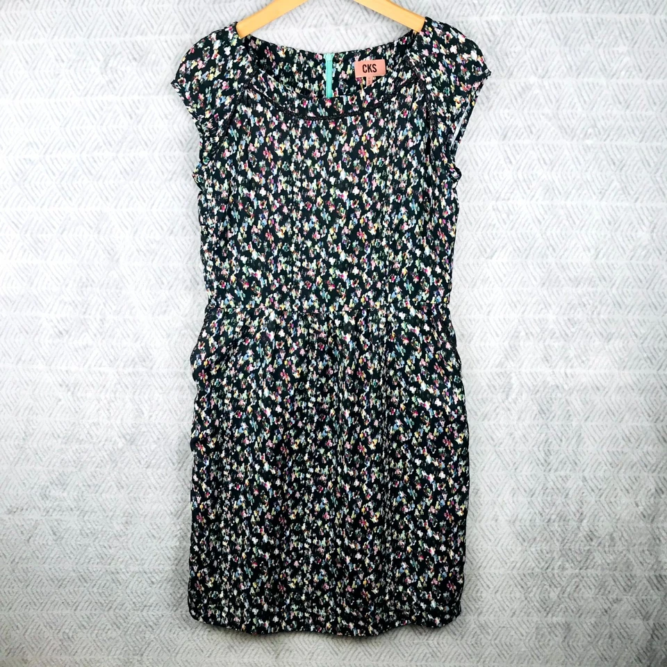 CKS Robe Eté Femme M Noir Multicolore Abstraite Manches Poches Doublée Col Rond - Photo 1/4