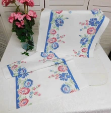 2 Vintage Shabby Cottage Floral Mums Roses Cotton Fabric Kitchen Dish Towels