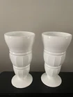 Vintage Milk Glass 7" Tall Glass  Goblet Milk Shake Soda Drinking Glass Set 2