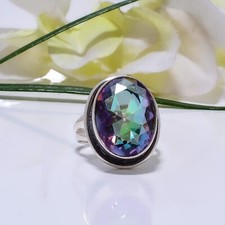 Rainbow Mystic Fire Topaz 925 Sterling Silver Ring Christmas Jewelry Gift.