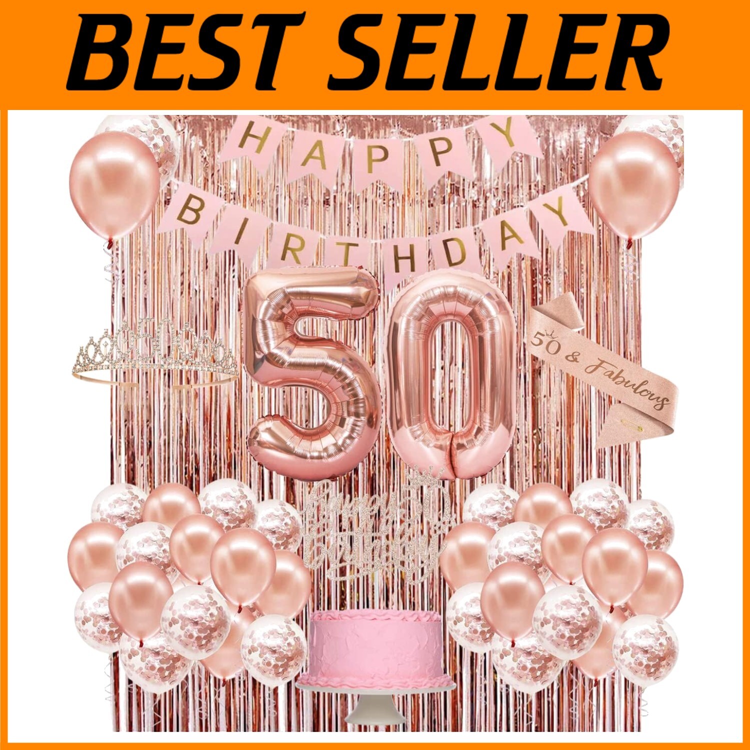 Luxurious Rose Gold 50th Birthday Theme: Decorating Set with Crown, Sash & More