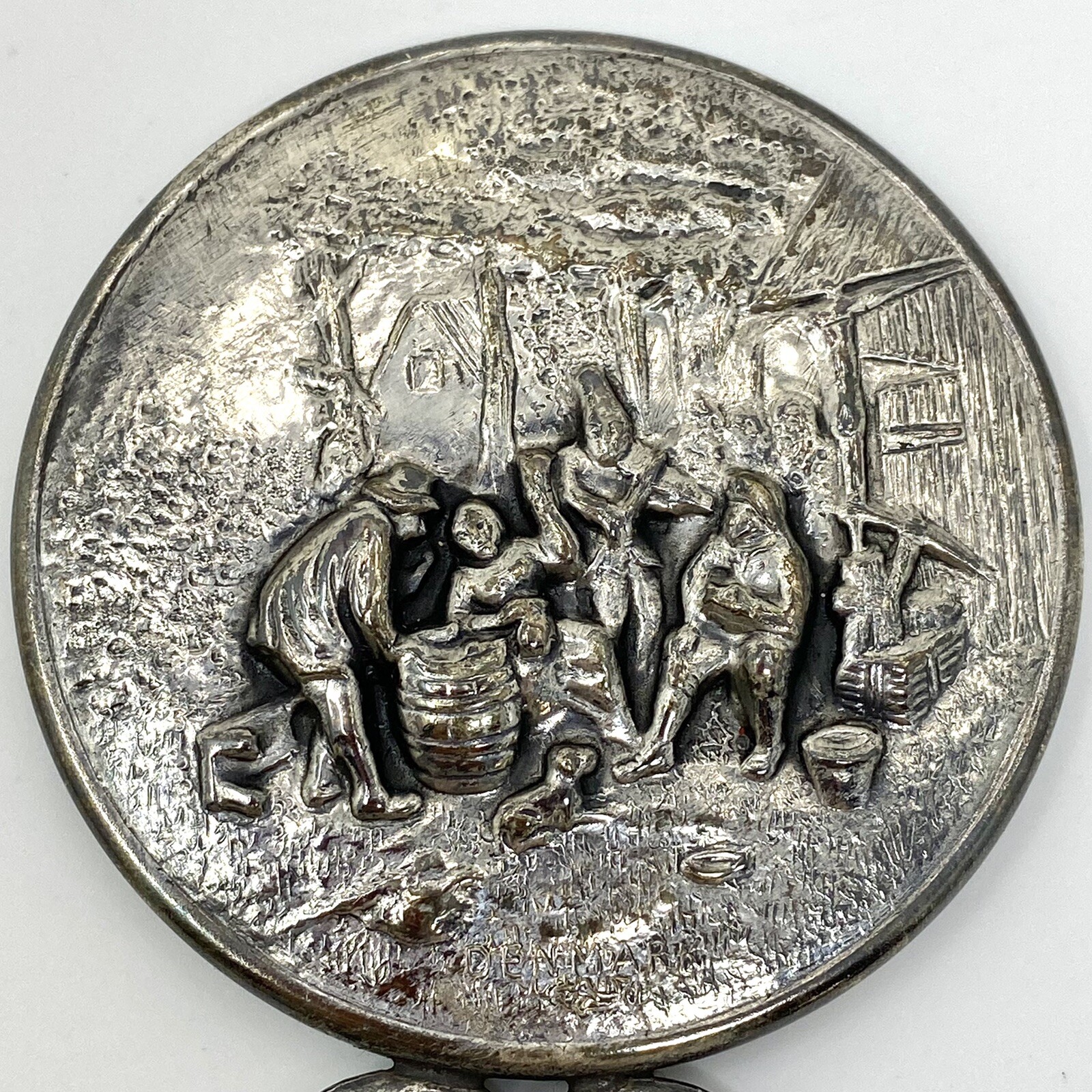 Vtg Danish DENMARK Vanity HAND MIRROR SILVER PLATE REPOUSSE DESIGN Hans Jensen