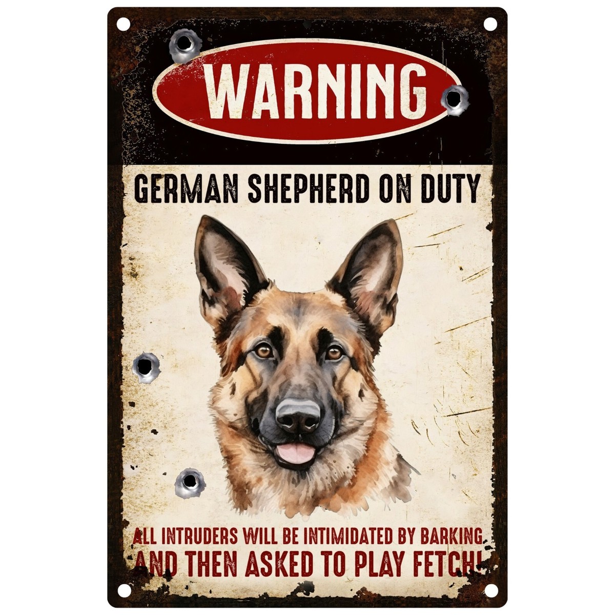 🐾 German Shepherd On Duty Funny Metal Tin Welcome Sign, 8x12 Sign Made In  USA🐾
