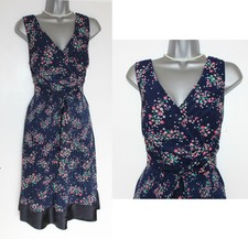 MONSOON Navy Crystal Rose Print Cocktail Party Evening Pleat Dress UK 12  EU 40