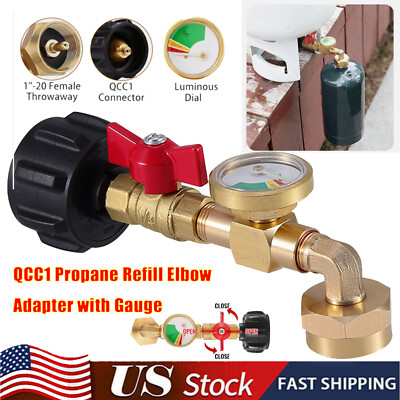Propane Refill Adapter w/ON-Off Valve and Gauge Fill 1Lb Bottle From 5-40Lb Tank