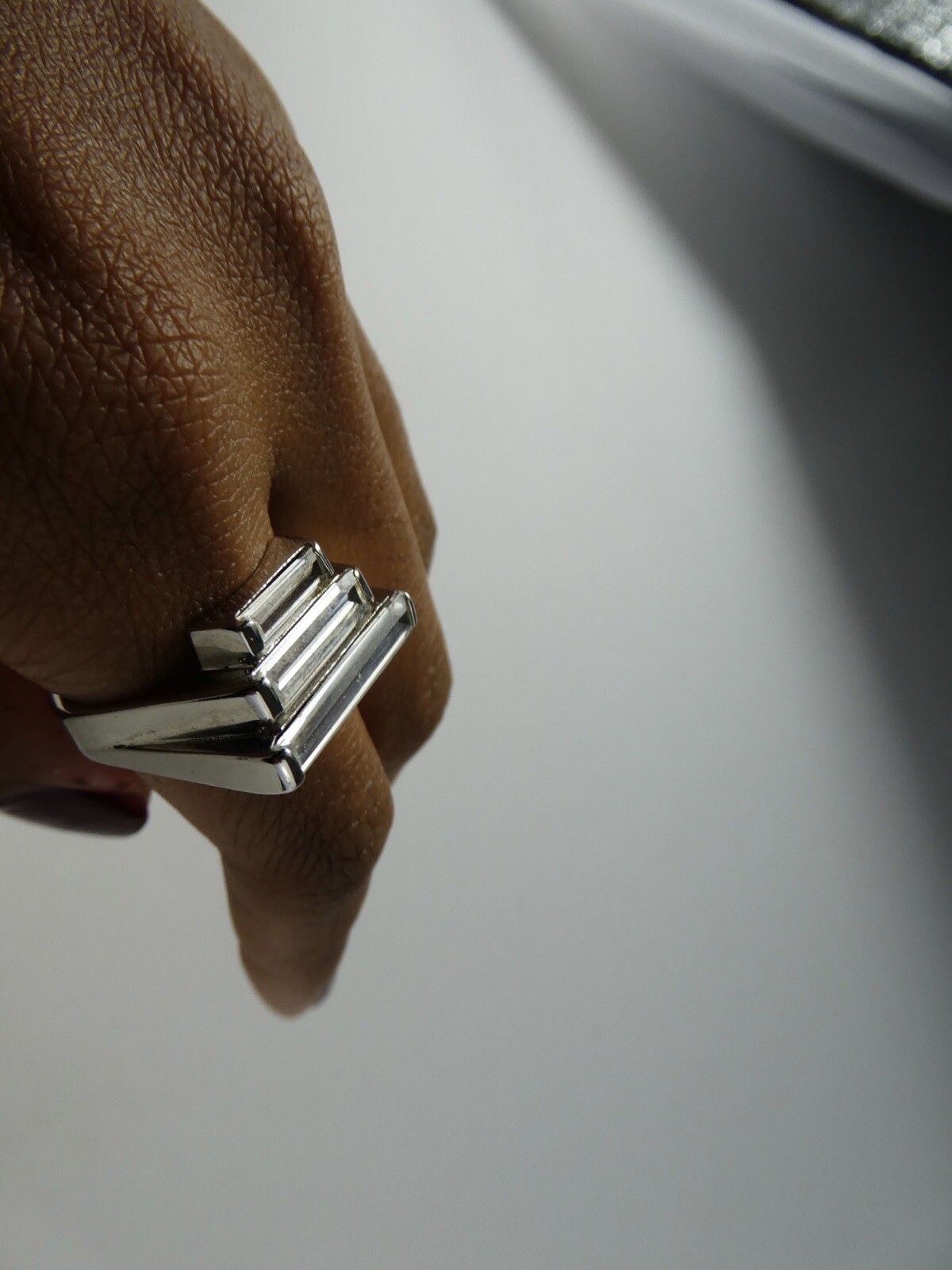 Modern Sterling Silver 3-Tier CZ Baguette Cut CZ … - image 2