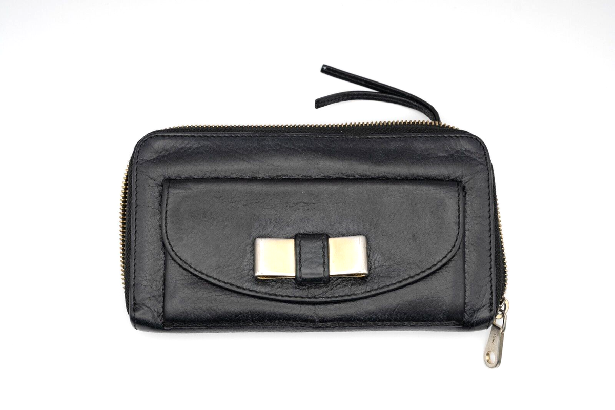 Chloe Long Wallet Leather Zip Around Black Auth from JAPAN  display picture 1