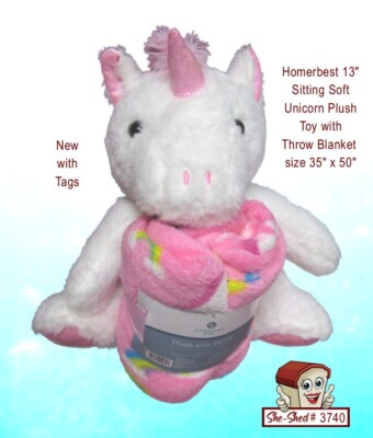 Homerbest 13 inch Unicorn Plush Toy and Throw Blanket Set - new with tags