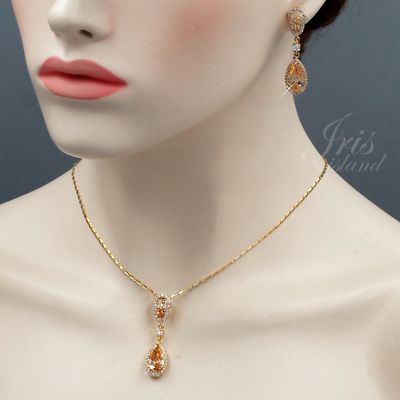 18K Gold Plated GP Topaz Zirconia CZ Necklace Earrings Wedding