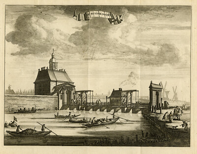 Antiker Druck-TOPOGRAPHIE-MUYDERPOORT-GATE-AMSTERDAM-WAGENAAR-Anonym-1760-1767