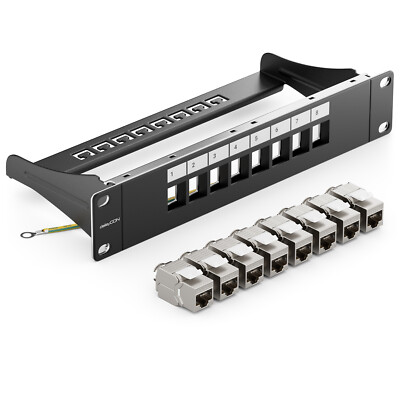 Patchpanel 8 Port CAT7 Patchfeld 1 HE 10'' Zoll + 8x CAT 7 Keystone Jack Module