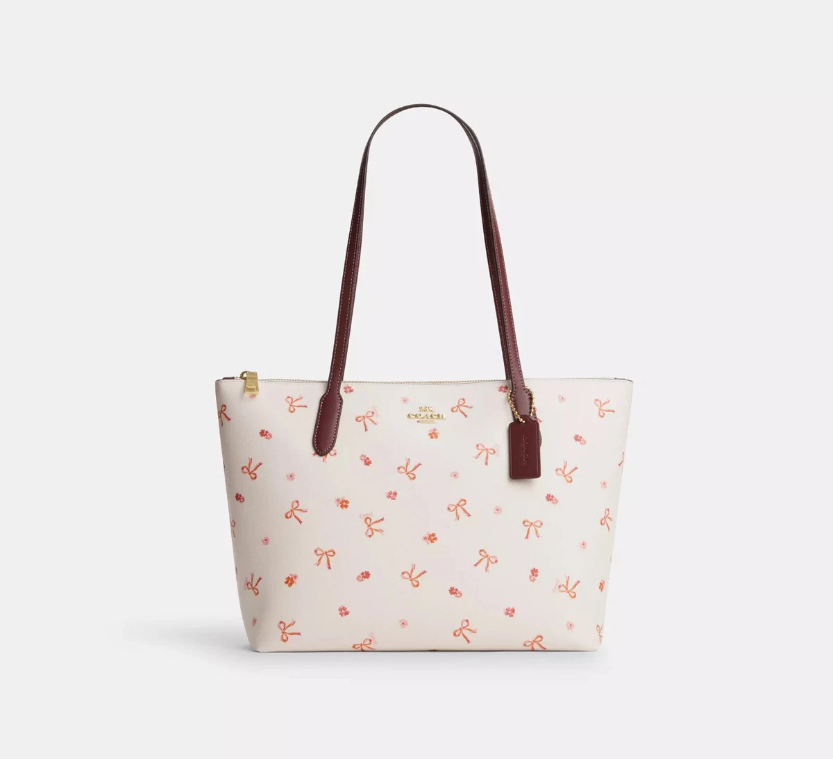 COACH Zip Top Tote Bag Ribbon Print Color Chalk Wine Multi CN627 IMWDA
