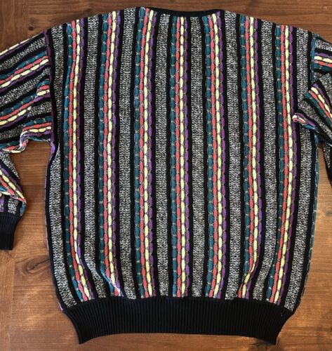 Vintage St Croix 3D Knit Biggie Coogi Cosby Style Sweater Multicolor Medium 90s - Picture 2 of 4