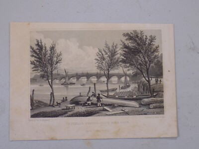 1828 Antique Print  / VAUXHALL BRIDGE, FROM MILL BANK, LONDON