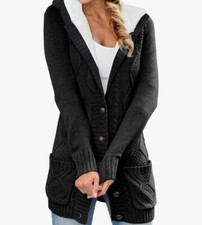 Cardigan Sweater Hooded Fleece Lined Button Down Front Jackets For Women