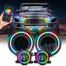 For Jeep Wrangler Jk Jku 2007-17 Combo Rgb 7 Led Headlights 4 Fog Lights Kit For Jeep Wrangler Jk Jku 2007-17 Combo Rgb 7 Led Headlights 4 Fog Lights Kit