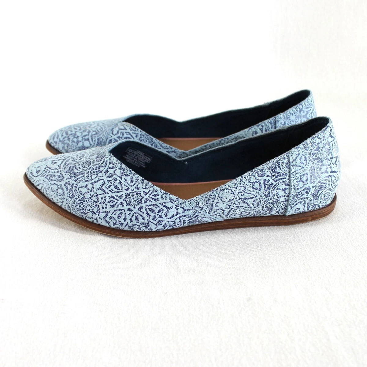 Toms Jutti Ballet Flats Womens Size 7 Blue Mosaic Tile Print Suede Pointed Toe