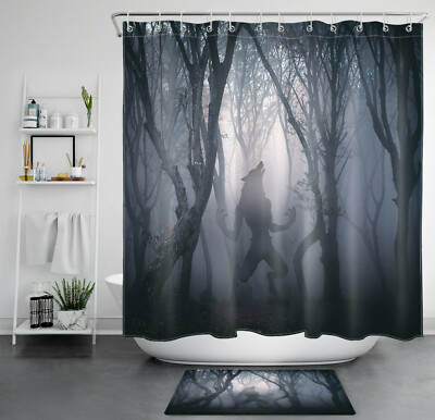 Medieval Horror Werewolf Shower Curtain Magic Forest Bathroom Accessory Sets