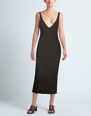 RRP 330 AVIU Midi Bodycon Dress IT42 US6 UK10 M Silk Blend Brown Made in Italy