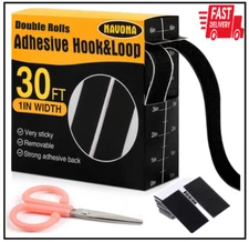 30Ft X 1 Inch Hook and Loop Strips with Adhesive, Double Rolls of Heavy Duty Sel