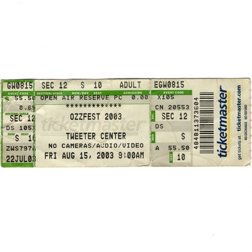 OZZY OSBOURNE KORN MARILYN MANSON Concert Ticket Stub MANSFIELD 8/15/03 OZZFEST