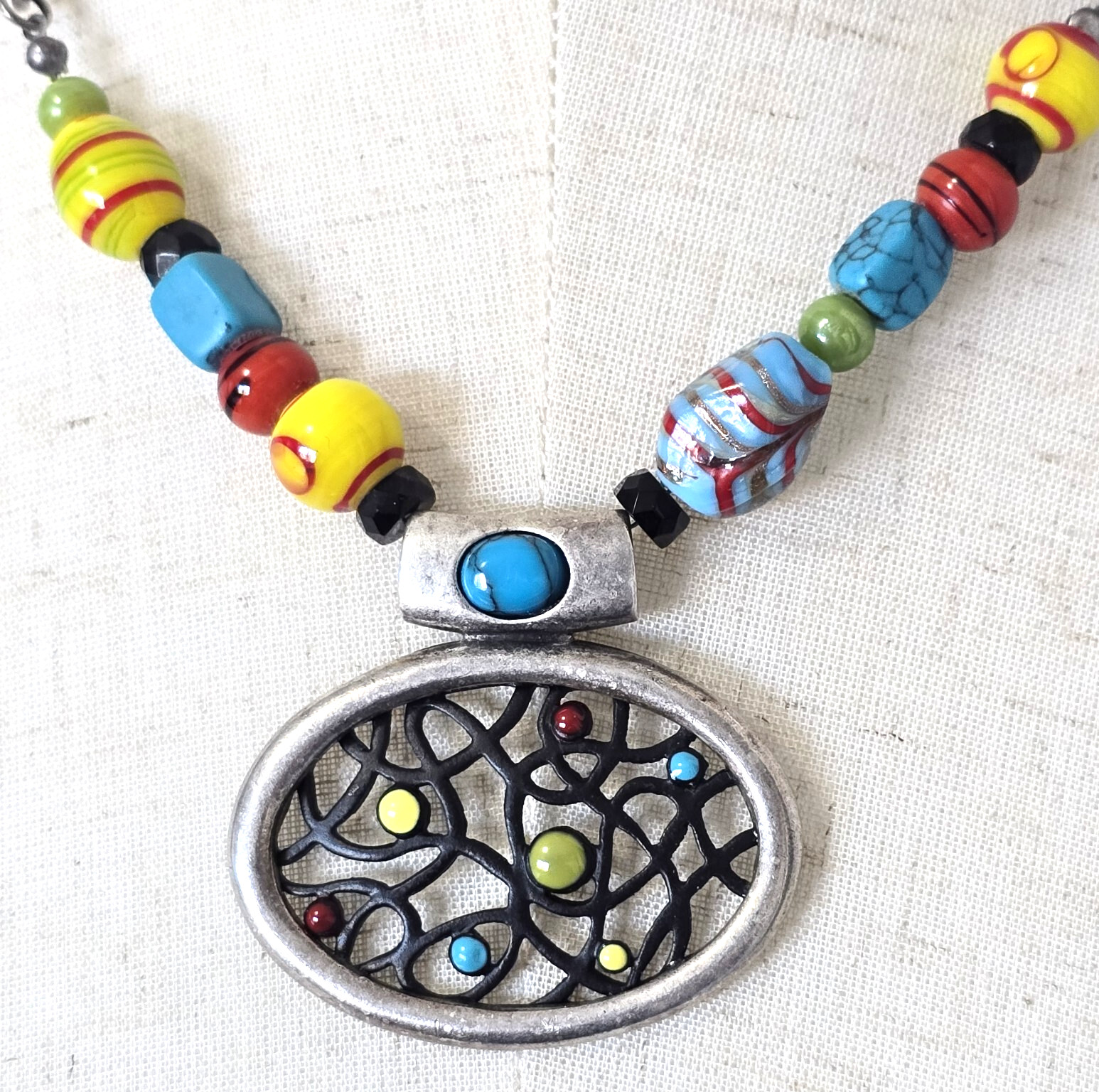 Chico's Statement Necklace Multicolored Glass Bea… - image 2