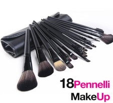SET 18 PENNELLI PER TRUCCO COSMETICA MAKE UP OMBRETTO FARD CON CUSTODIA BORSA
