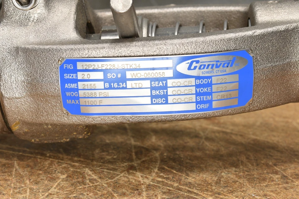 Conval 12P2J-F228J-STK34, 2" Steel Socket Weld Globe Valve, 5388 PSI, 2155. F22 - Image 2 of 4