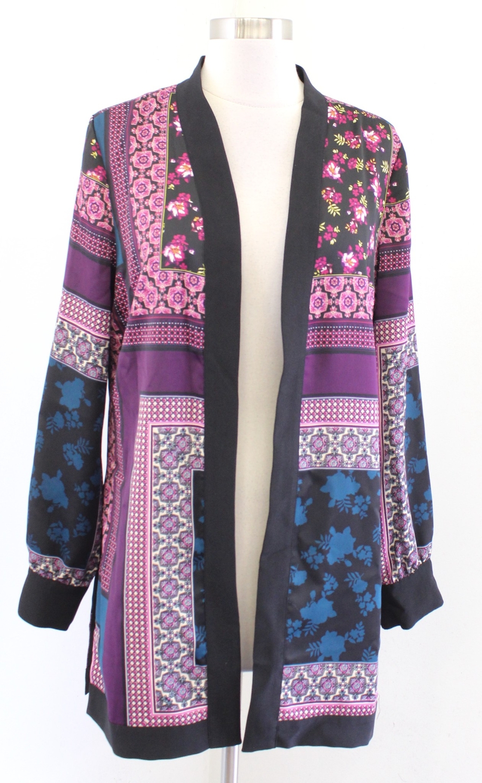 Chicos Soft Patchwork Jacket Black Geometric Flor… - image 1