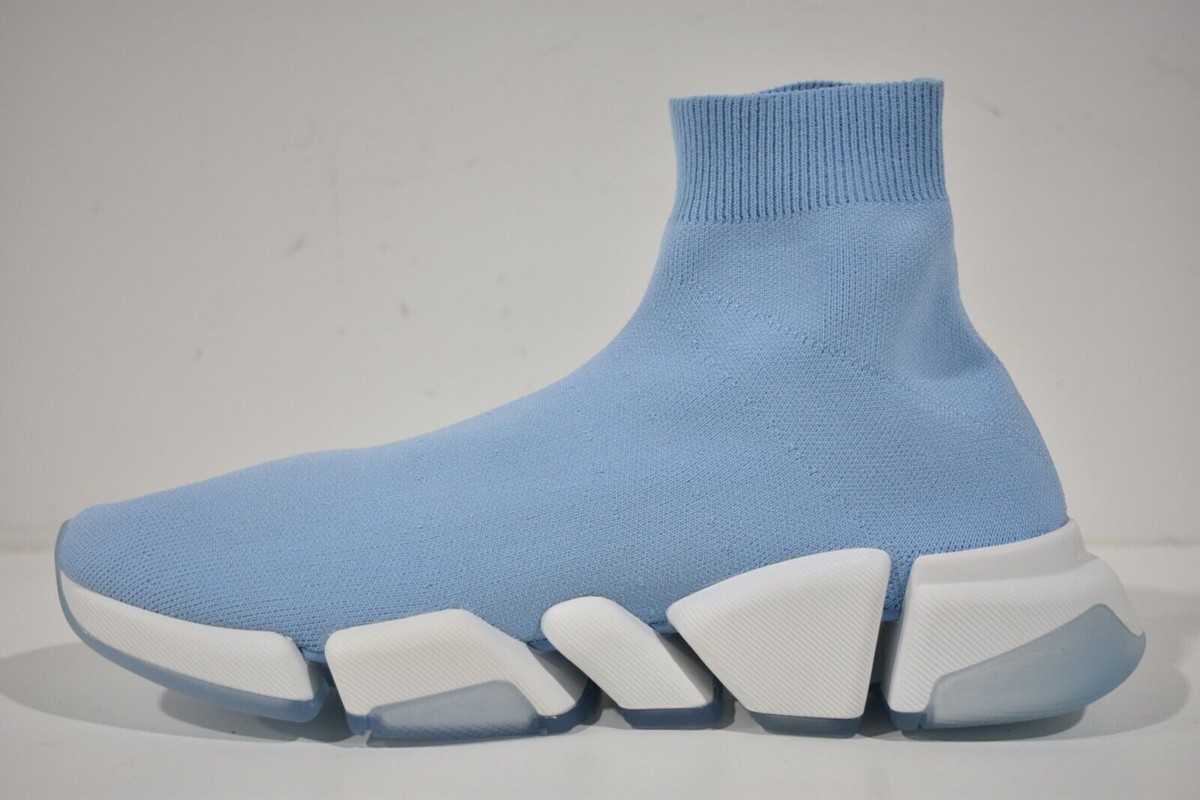 Balenciaga Mens Speed 2.0 Sock Blue White High Top Knit