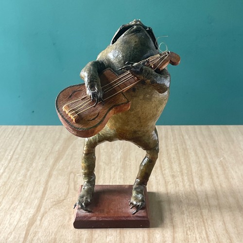 Real Frog Playing Guitar Vintage Mexican Folk  Art Anthropomorphic Taxidermy 7½”