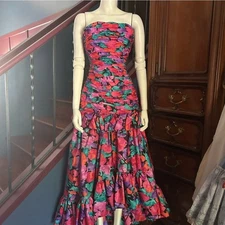 VINTAGE VICTOR COSTA BOLD GLAM PlNK PURPLE STRAPLESS EVENING DRESS