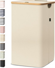 Laundry Hamper with Lid, Tall Laundry Baskets with Bamboo Pull Handles, Large La