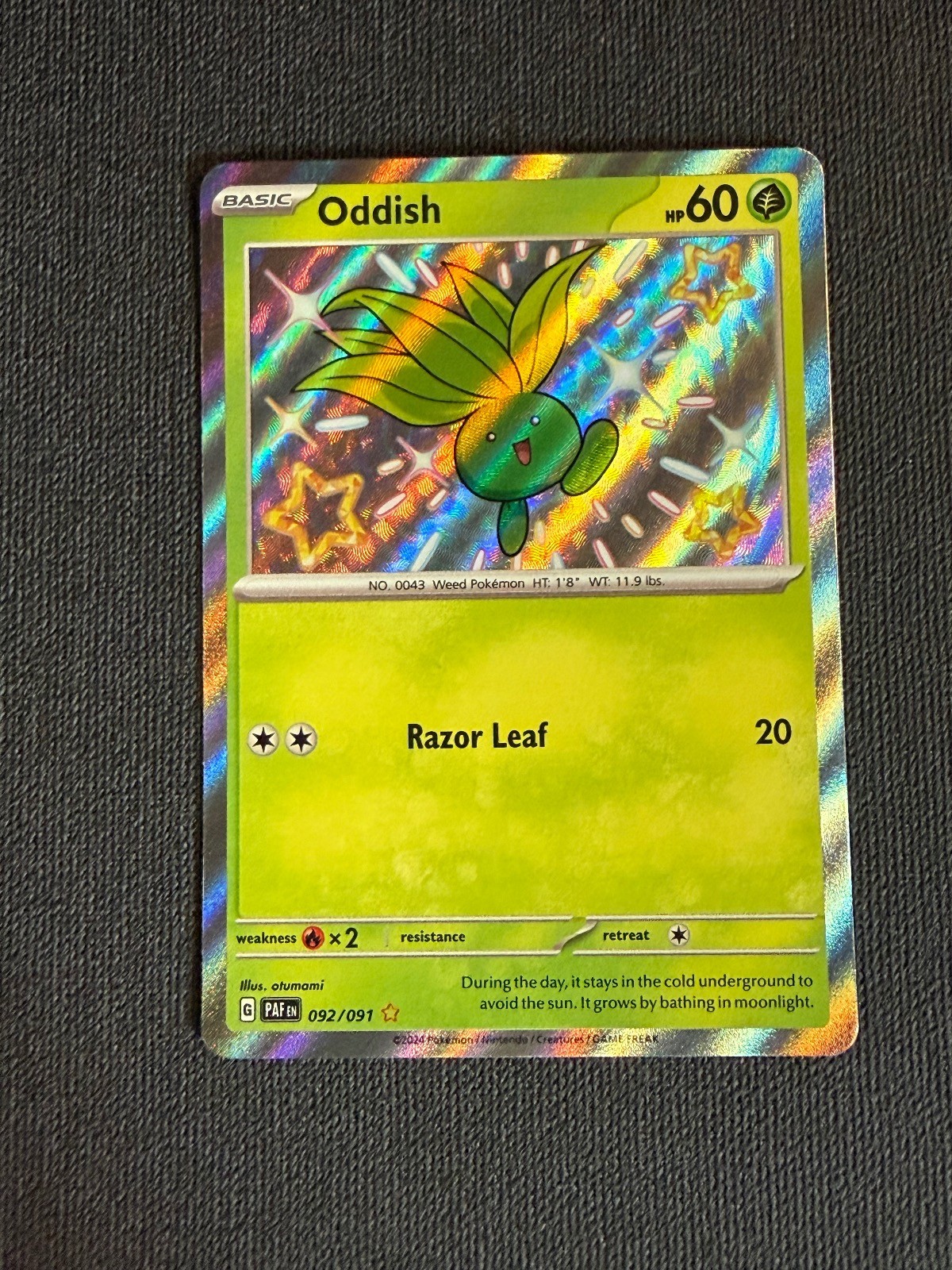 ODDISH 092/091 SHINY RARE PALDEAN FATES POKEMON HOLO NM/M