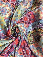 Printed Charmeuse fabric, floral digital print. Sold by the yard.