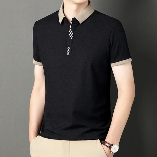 Men Solid Color Short Sleeve Polo Shirt Casual Summer Comfortable Top - Afbeelding 27 van 29