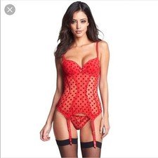 L'Agent by AP Rosalyn Bustier 36D Red Polka Dot Sheer Corset Suspender
