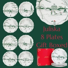 Juliska Country Estate Winter Frolic Evergreen Party Plate Assorted Set 8