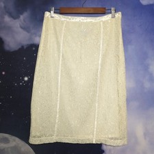 Ivory Lace Pencil Skirt Modest Midi Size 10 Fairycore Demure Coquette