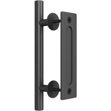 12" Heavy Duty Sliding Barn Door Handle, Pull and Flush Hardware Set, Black