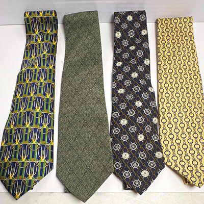Lanvin Chanel Van Heusen Halston Men's 4pc Designer Ties Silk/Poly Geometric
