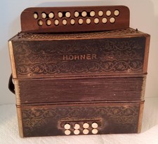 Vintage Antique Hohner 2 Row Pokerwork Diatonic Button Accordion Vienna Germany