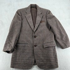 Vintage Wool Tweed Blazer 41R Brown Blue Houndstooth Sport Coat Check Jacket