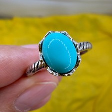 925 Sterling Silver Ring Oval Turquoise 8x6mm Natural Blue Gemstone Jewelry Gift